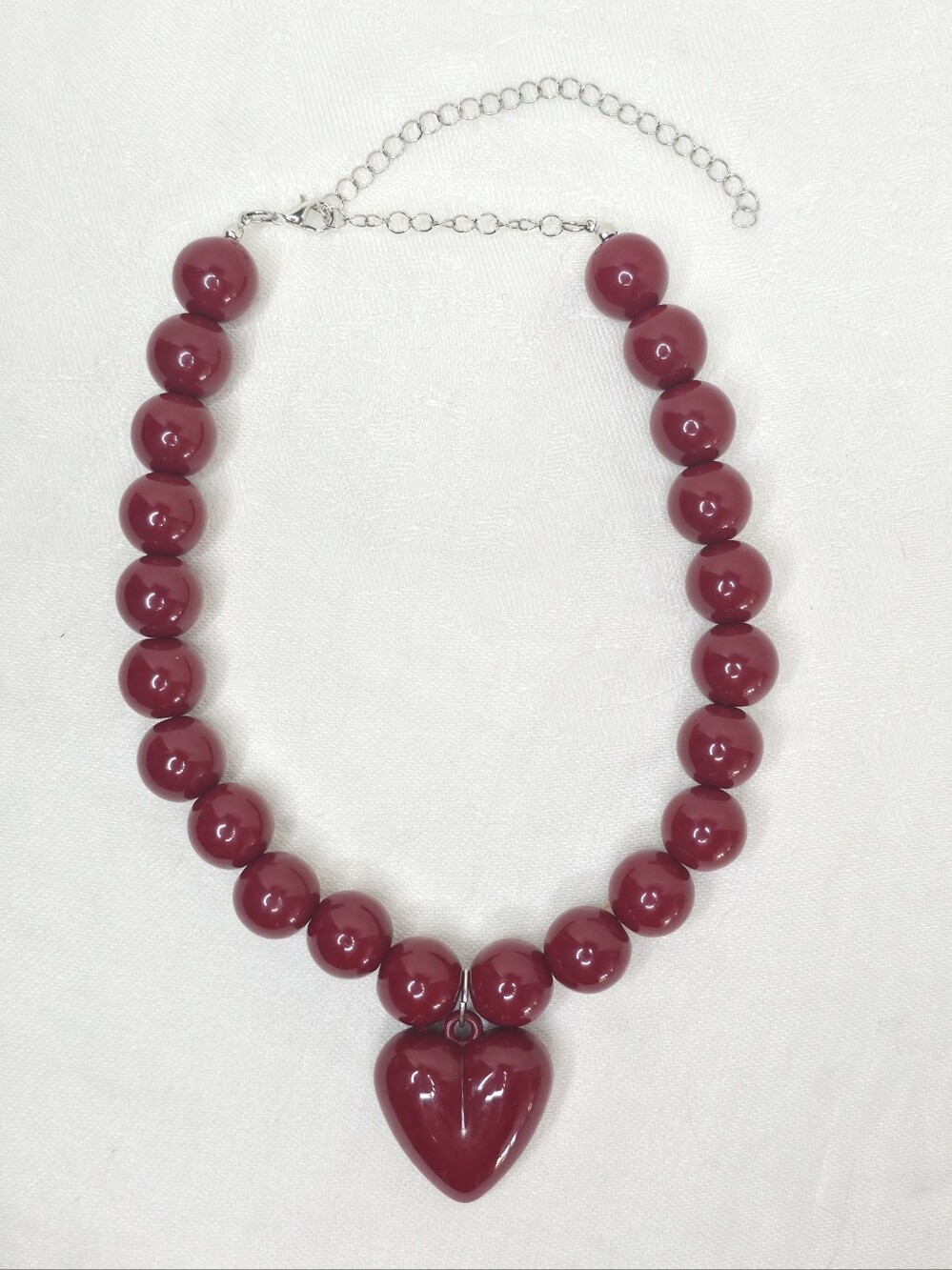 Source Unknown Retro Burgundy Big Resin Bead Heart Statement Choker Necklace - Picture 4 of 4